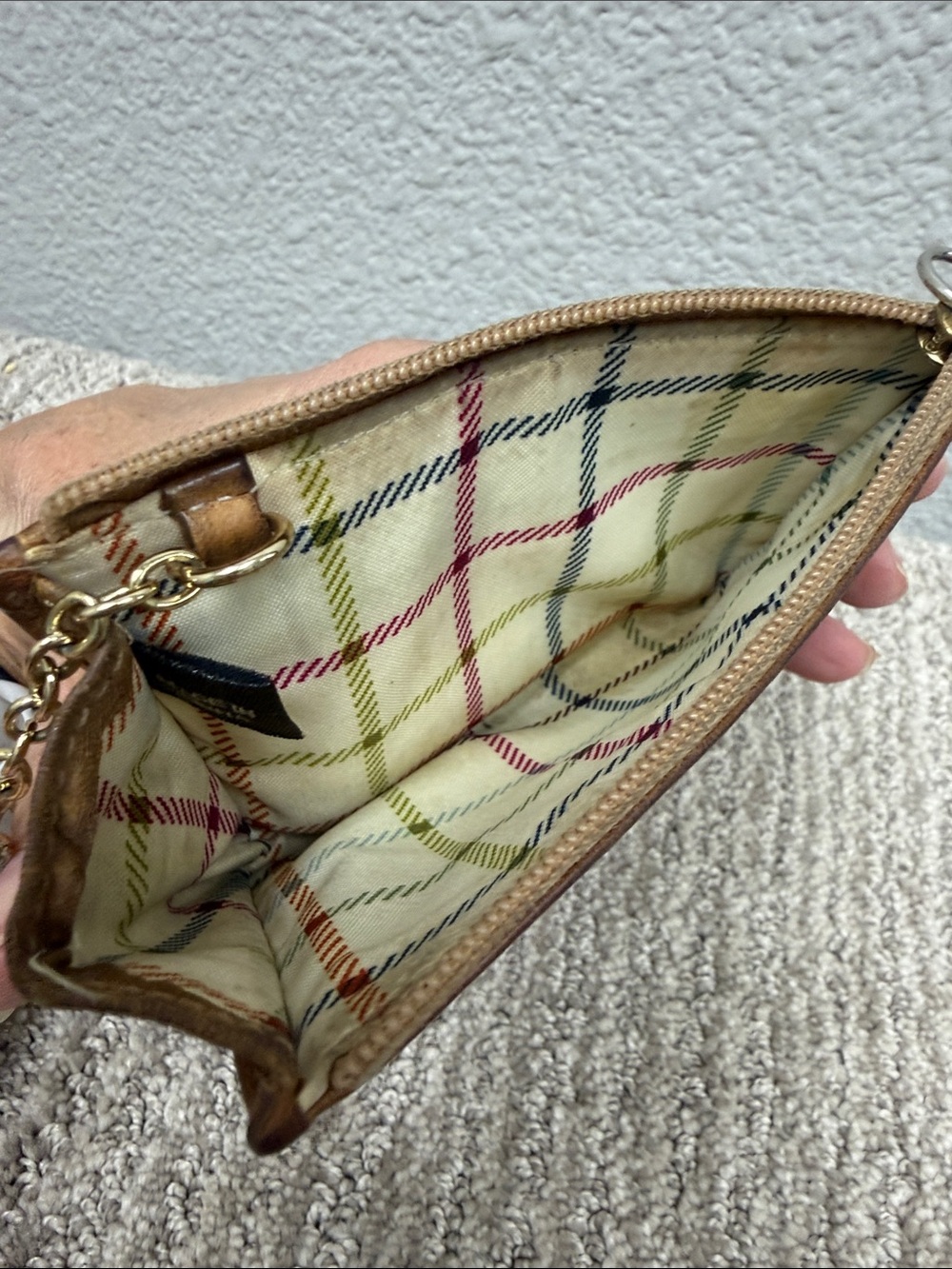 Coach Vintage Bleeker Tattersall Brown Leather Zip Card Case with Key Ring - Picture 10 of 12